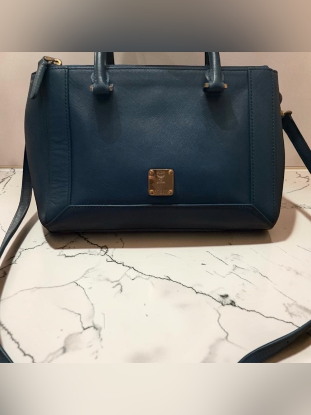 MCM Blue Saffiano Leather Crossbody Bag - Picture 2 of 13